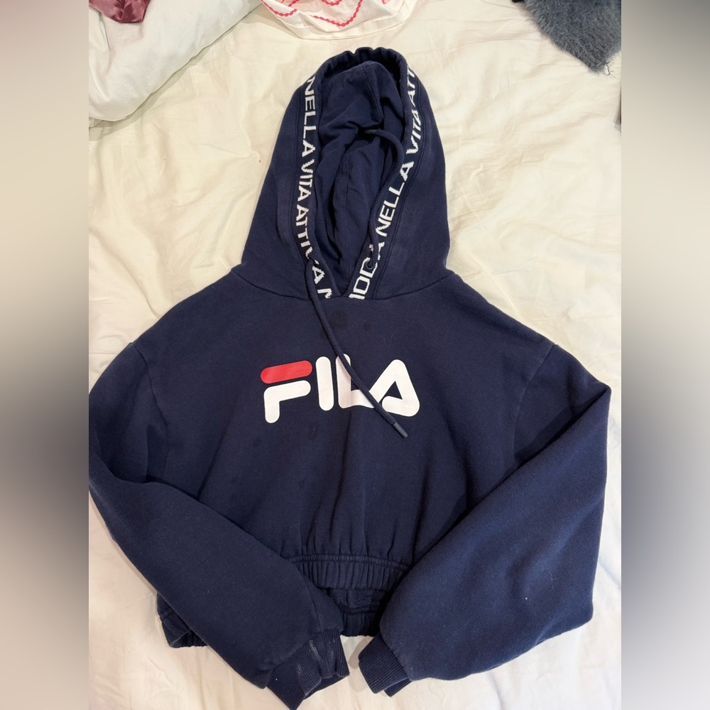 Fila Navy Hoodie with Red Trim and White Logo Label